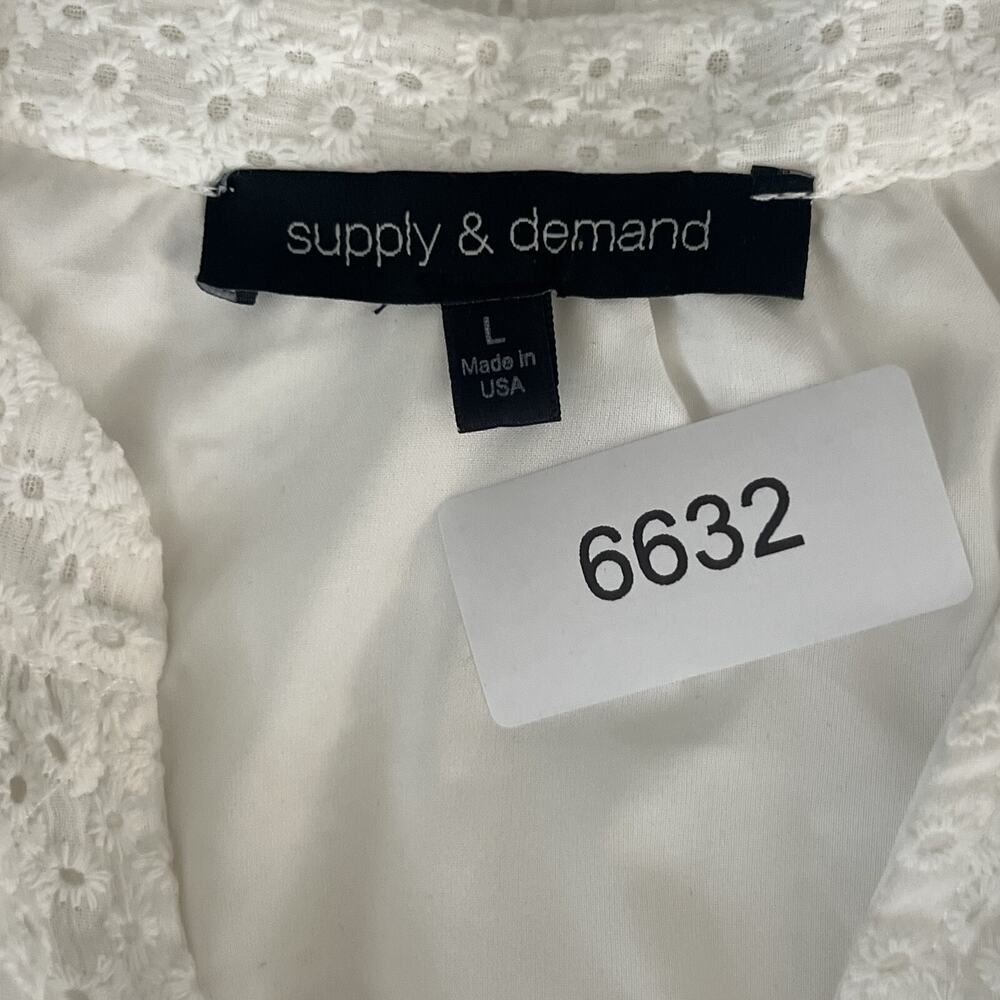 Supply & Demand Womens Size L White Eyelet Lace Long Sleeve Blouse Top Oversized - Picture 7 of 14